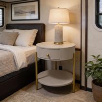 Criado Mesa De Cabeceira Redonda Mudo Com Gaveta Mdf e metal Cor Frape