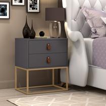 Criado Unic Cinza 02 Gavetas E Puxadores Em Couro Com Pés De Metal Criado Unic Cinza 02 Gavetas E Puxadores Em Couro Com Pés De Metal