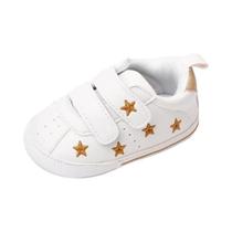 Criança Meninos Meninas Branco Pu Tênis Antiderrapante Bonito Bordado Estrelas Corações Sapatos