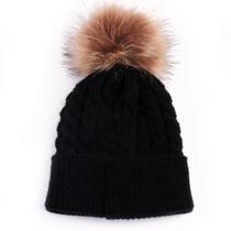 Crianças de Inverno Chapéu à prova de vento para criança beanies criança pom malha boné quente capô - preto