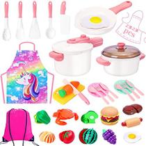 Crianças Jogar Acessórios de Cozinha Conjunto, Pretend Play Cooking Toys Set, Brinquedos de Cozinha Playset para crianças, Panelas de brinquedo e frigideiras para crianças Cozinha com Fake Play Food Cookware Utensílios de cozinha pratos, Meninas Meni - Meaicezli