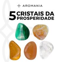 Cristais da Prosperidade Kit 05 Unidades Citrino, Malaquita, Ágata de Fogo, Quartzo Transparente e Jaspe Amarela