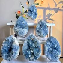 Cristal De Celestita Natural Azul Céu Bruto Druzy Coração Cluster Geodo Pedra Mineral Bruta