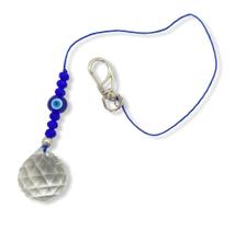 Cristal Facetado 40 mm transparente e Olho Grego 10 mm e contas de cristais azuis para pendurar