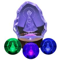 Cristal Nossa Senhora Aparecida Com Base de LED Luzes RGB 10cm KIT061