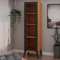 Cristaleira 1 Porta Vidro Pés Madeira Cinamomo e Preto 158cm Genialflex Bege Cristaleira 1 Porta Vidro Pés Madeira Cinamomo e Preto 158cm Genialflex Bege
