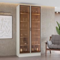 Cristaleira 100cm 2 Portas com LED e Vidro Reflecta Temperado 100% MDF Fizneze Bege/Areia HP