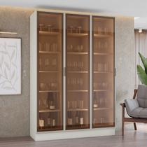 Cristaleira 150cm 3 Portas com LED e Vidro Reflecta Temperado 100% MDF Fizneze Bege/Areia HP