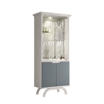Cristaleira 181x71 Portas e Prateleiras de Vidro 3mm Com Led e Adega Clara Off White/Cinza- EdeCasaMoveis