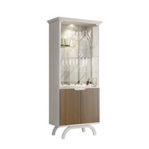 Cristaleira 181x71 Portas e Prateleiras de Vidro 3mm Com Led e Adega Clara Off White/Imbuia - EdeCasaMoveis