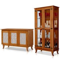 Cristaleira 2 Portas Com Balcão 3 Portas Madeira Maciça Castanho