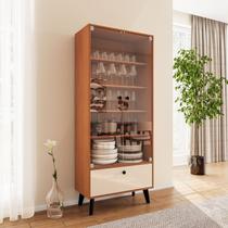 Cristaleira 2 Portas de Vidro 1 Gaveta 4 Prateleiras 75cm Creme Freijó Londres
