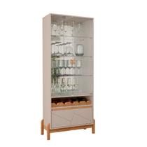 Cristaleira 2 Portas de Vidro com Puxador em Couro Sala de Jantar