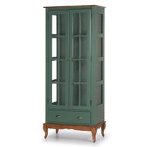Cristaleira 2 Portas e Laterais em Vidro 3 Prateleiras 1 Gaveta 60808 Hannover - Verde Musgo/Imbuia Glazer