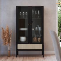 Cristaleira 2 Portas Vidro 1 Gaveta 83cm Palhinha Pé Madeira