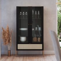 Cristaleira 2 Portas Vidro 1 Gaveta 83cm Palhinha Pé Metal Nero