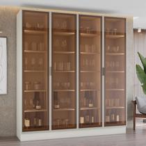 Cristaleira 200cm 4 Portas com LED e Vidro Reflecta Temperado 100% MDF Fizneze Bege/Areia HP