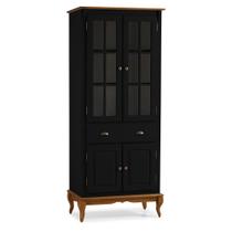 Cristaleira 4 Portas 3 Prateleiras e 1 Gaveta Hannover 60809 Linz Móveis - Preto/Imbuia Glazer