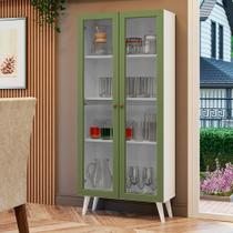Cristaleira 70 cm 2 Portas de Vidro com Pés Cônicos Branco/Verde/Branco Vik Madesa