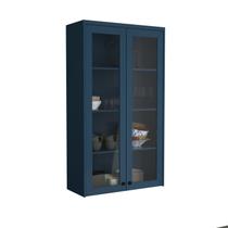 Cristaleira 80cm 2 Portas com Vidro Cozinha Sevilha Azul Órion