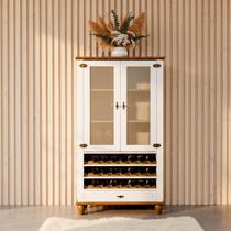 Cristaleira Adega Alta 2 Portas 1 Gavetas Tampo Base e Pés em Madeira Maciça Joy