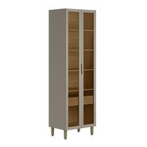 Cristaleira Allure 2 Portas 1 Gaveta com Vidro e Led 100% Mdf Jequitibá/Gris Fosco - Linea Brasil Cristaleira Allure 2 Portas 1 Gaveta com Vidro e Led 100% Mdf Jequitibá/Gris Fosco - Linea Brasil