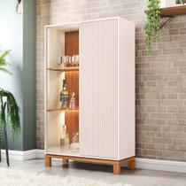 Cristaleira Átomo com 2 Portas Vidro e Ripada Nicho e LED OffWhite/Freijo G11 - Gran Belo