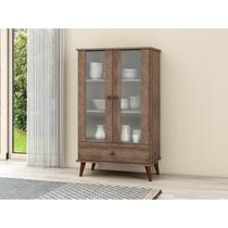 Cristaleira Baixa 2 Portas 1 Gaveta MDP Retrô Rústico 70cm Marrom