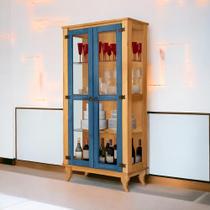 Cristaleira Bella Luna Imbuia e Azul Atraente