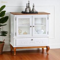 Cristaleira com 2 Portas 1 Gaveta e Laterais em Vidro Pés Luiz Xv Genebra - Branco/Pinhão Cristaleira com 2 Portas 1 Gaveta e Laterais em Vidro Pés Luiz Xv Genebra - Branco/Pinhão