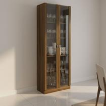 Cristaleira com 2 Portas de Vidro e 4 Prateleiras MDP Branco Tecnomobili Cor:Nogal