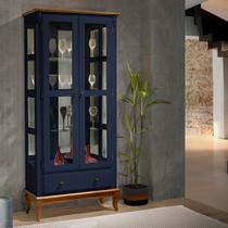 Cristaleira com Espelho e LED 2 Portas 3 Prateleiras e Laterais em Vidro 60303EL Linz Móveis - Imbuia Glazer