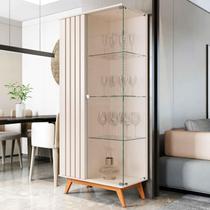 Cristaleira com Lateral e Porta Ripada Pés em Madeira Vidro Açaí OffWhite- Rede Móveis