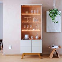 Cristaleira com Portas de Vidro e Led Cozinha Moon Off White Matte/Freijó C04 - D'Rossi