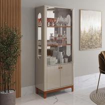 Cristaleira de Vidro e Espelho Moderna 180x74cm Jade Lukaliam Off White/Jequitiba