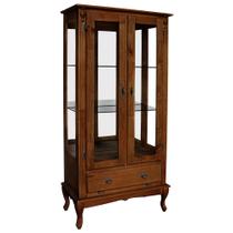 Cristaleira de Vidro e Madeira Antique com 2 Portas 1 Gaveta e Espelho - 1080E