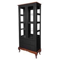 Cristaleira de Vidro e Madeira Antique com 2 Portas 2 Gavetas e Espelho - 1095E Cristaleira de Vidro e Madeira Antique com 2 Portas 2 Gavetas e Espelho - 1095E