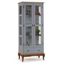 Cristaleira de Vidro e Madeira Antique com 2 Portas e 1 Gaveta - Laca Cinza - M560303 Cristaleira de Vidro e Madeira Antique com 2 Portas e 1 Gaveta - Laca Cinza - M560303