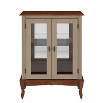 Cristaleira de Vidro e Madeira Baixa Antique Luís XV com 2 Portas e Espelho - 1055-E