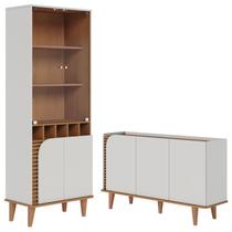 Cristaleira e Aparador Buffet Para Sala Jurerê Off White Matte Freijó Colibri