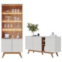 Cristaleira E Aparador Buffet Para Sala Noronha Off White Matte Freijó- Colibri