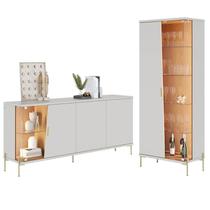 Cristaleira e Aparador Buffet Sena com Led Sena Off White Matte Freijó - Colibri Cristaleira e Aparador Buffet Sena com Led Sena Off White Matte Freijó - Colibri