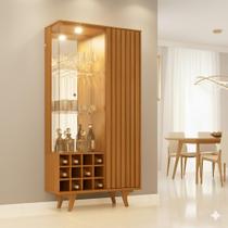 Cristaleira Elba Ripado Real Portas de Vidro Pés de Madeira Maciça 12 Nichos Garrafeiros