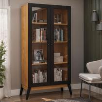 Cristaleira Estante Livros Jamaica 2 Pts de Vidro Cinamomo/Preto