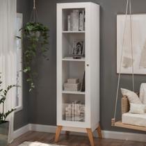 Cristaleira Estante Livros Malta 1 Porta de Vidro Branco