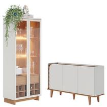 Cristaleira Guanabara Off White Freijó com Aparador Buffet Jurerê Off White Matte Freijó - Colibri