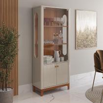 Cristaleira Jade Sala de Estar com Pés de Madeira Maciça - Lukaliam Móveis