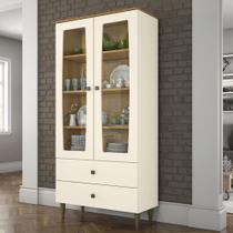 Cristaleira Liz 2 Portas 2 Gavetas Off White/Nature - Henn