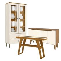 Cristaleira Liz Com Buffet Quartzo E Aparador Menphis Off White Nature Henn