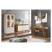 Cristaleira Liz Com Buffet Quartzo E Aparador Menphis Off White Nature Henn